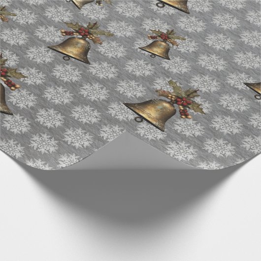 Antiek Klokken en Sneeuwvlokken op Staalgrijs Cadeaupapier (Hoek)
