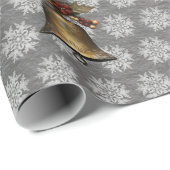 Antiek Klokken en Sneeuwvlokken op Staalgrijs Cadeaupapier (Rol Hoek)