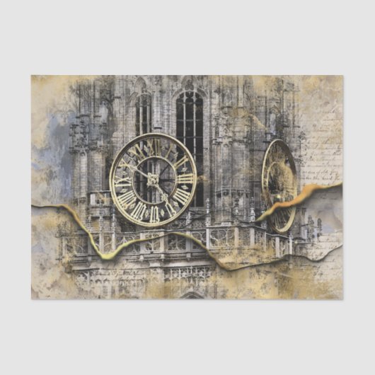 Antiek kloktoren | Stampunk Ripped Decoupage Tissuepapier (Voorkant)