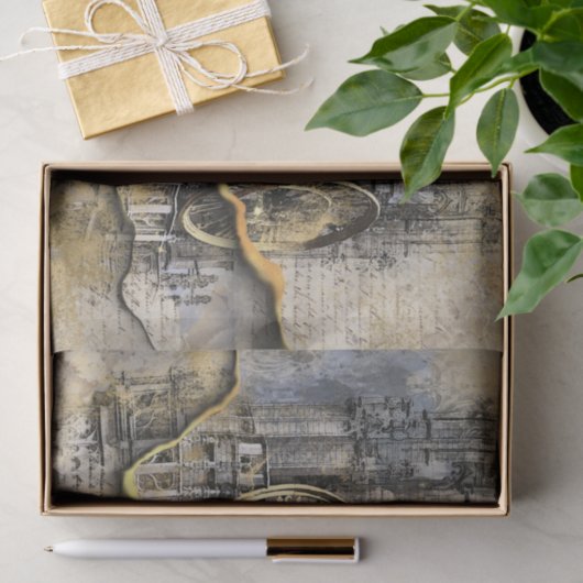Antiek kloktoren | Stampunk Ripped Decoupage Tissuepapier (Geschenk)