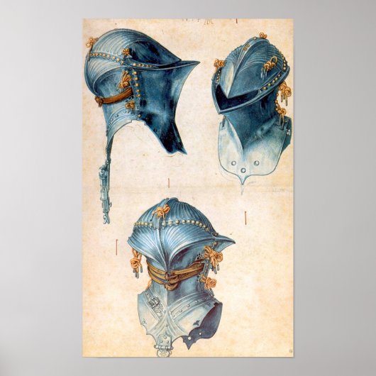 ANTIEK KNIGHT ARMORS/DRIE STUDIES VAN EEN HELMET POSTER (Voorkant)