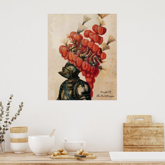 ANTIEK KNIGHT HELMET, DRAGONS EN RODE VREEMDEN POSTER (Keuken)