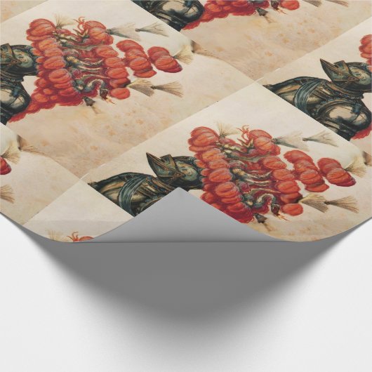 ANTIEK KNIGHT HELMET, DRAGONS EN ROOD VAN ZADEN CADEAUPAPIER (Hoek)