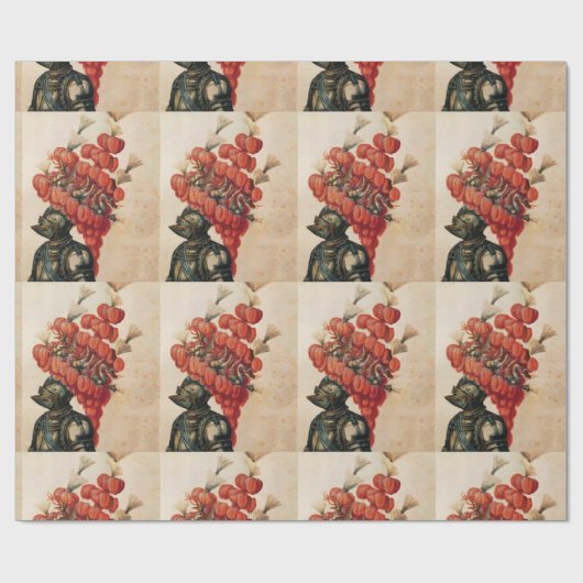 ANTIEK KNIGHT HELMET, DRAGONS EN ROOD VAN ZADEN CADEAUPAPIER (Vlak)