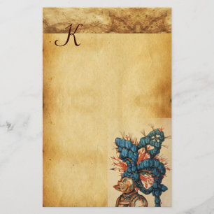 ANTIEK KNIGHT HELMET MET RODE BLAUWE VEREN BRIEFPAPIER