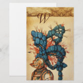 ANTIEK KNIGHT HELMET MET RODE BLAUWE VEREN BRIEFPAPIER (Voorkant / Achterkant)