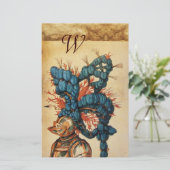 ANTIEK KNIGHT HELMET MET RODE BLAUWE VEREN BRIEFPAPIER (Staand voorkant)