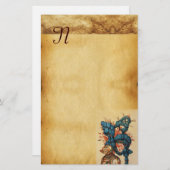 ANTIEK KNIGHT HELMET MET RODE BLAUWE VEREN BRIEFPAPIER (Voorkant / Achterkant)