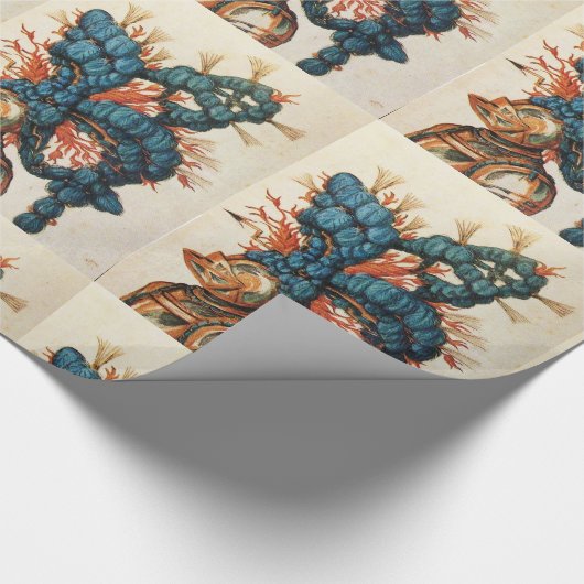 ANTIEK KNIGHT HELMET MET RODE BLAUWE VEREN CADEAUPAPIER (Hoek)