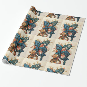 ANTIEK KNIGHT HELMET MET RODE BLAUWE VEREN CADEAUPAPIER