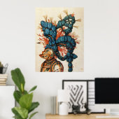 ANTIEK KNIGHT HELMET MET RODE BLAUWE VEREN POSTER (Thuiskantoor)