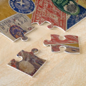 Antiek koffer met uitstekende geldmiddelen legpuzzel (Zijkant)