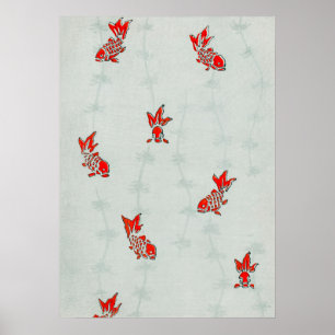 Antiek Koi Goldfish Japans Woodblock Print