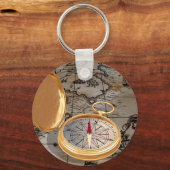 Antiek kompas op een kaartSleutelhanger Sleutelhanger (Voorkant)