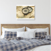Antiek kompas op kaart canvas afdruk (Insitu (Slaapkamer))
