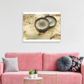 Antiek kompas op kaart canvas afdruk (Insitu (Woonkamer))