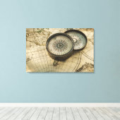 Antiek kompas op kaart canvas afdruk (Insitu (Houten vloer))