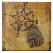 Antiek kompas roos met vingerafdruk tegeltje (Voorkant)