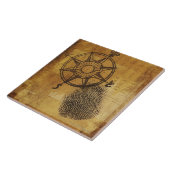 Antiek kompas roos met vingerafdruk tegeltje (Zijkant)