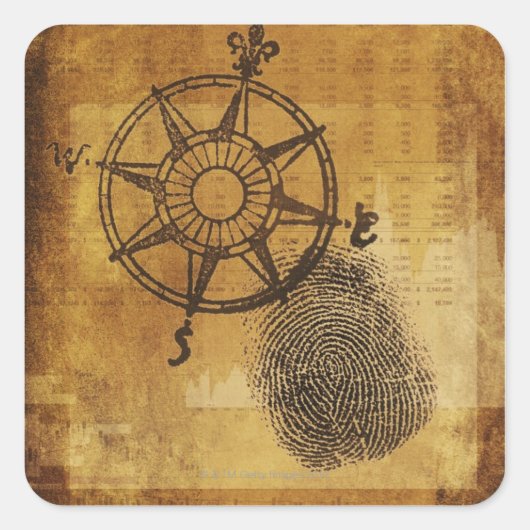 Antiek kompas roos met vingerafdruk vierkante sticker (Voorkant)