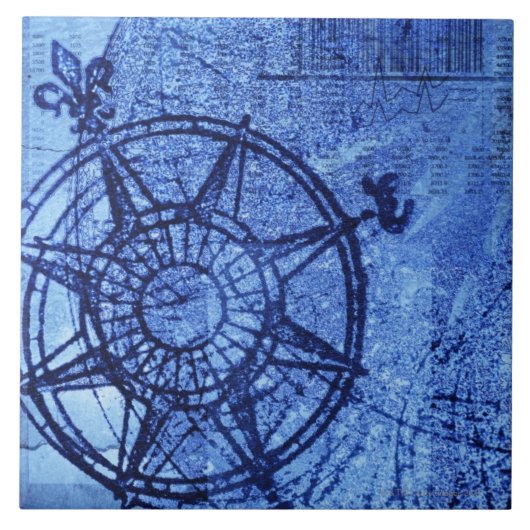 Antiek kompas roos tegeltje (Voorkant)