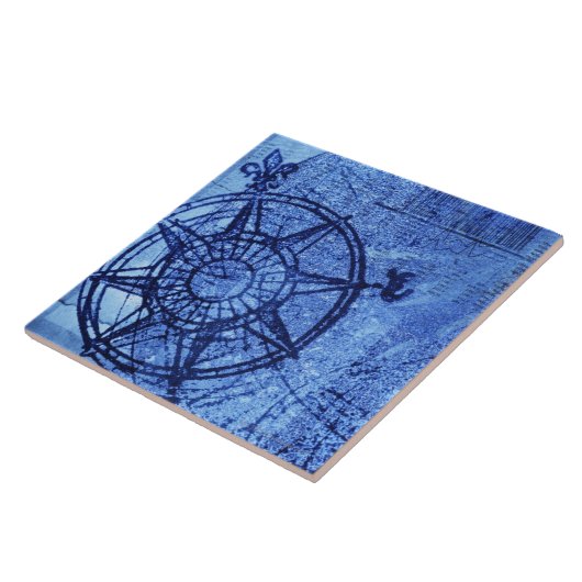 Antiek kompas roos tegeltje (Zijkant)