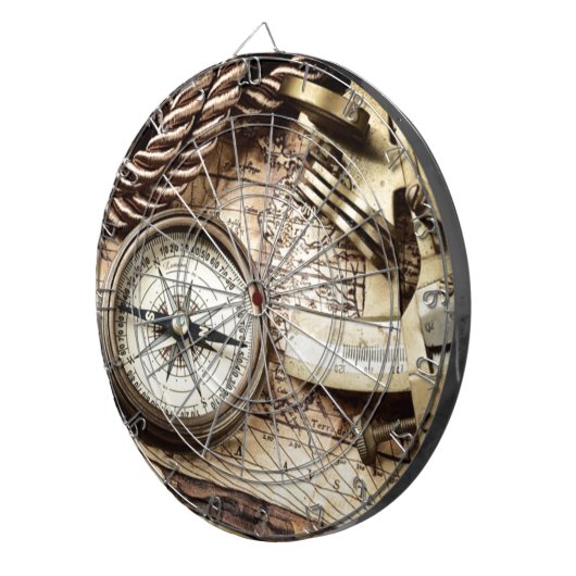 antiek kompas van steampunk kustlijn dartbord (Voorkant Rechts)