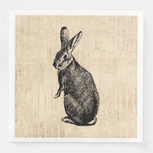 Antiek konijnenillustratie Bunny Art met script Servet (Voorkant)