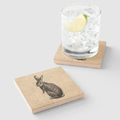 Antiek konijnenillustratie Bunny Art met script Stenen Onderzetter (Zijkant)