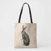 Antiek konijnenillustratie Bunny Art met script Tote Bag (Voorkant)