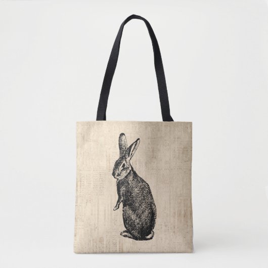 Antiek konijnenillustratie Bunny Art met script Tote Bag (Voorkant)