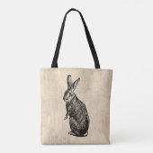 Antiek konijnenillustratie Bunny Art met script Tote Bag (Achterkant)