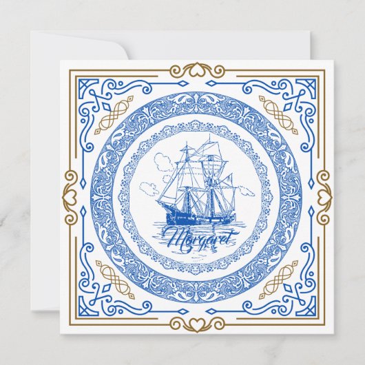 antiek koninklijk blauw schip decoratief aan de g (Voorkant)
