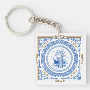 antiek koninklijk blauw schip decoratief aan de g sleutelhanger