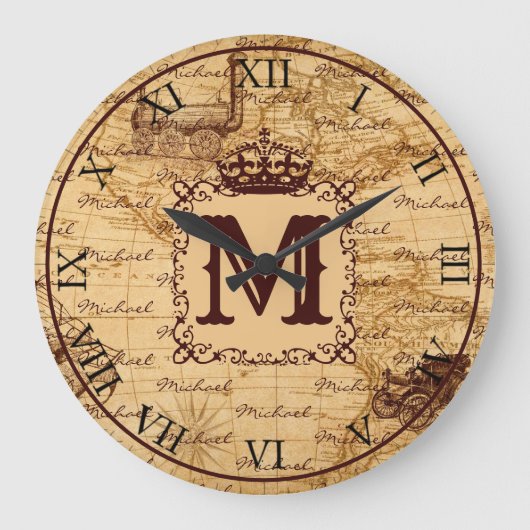  antiek koninklijke koning wereldkaart rustië grote klok (Voorkant)