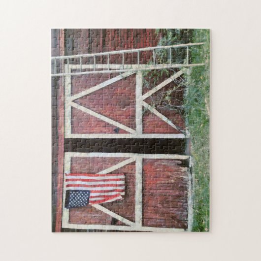 Antiek koorddeuren met vlag en boomgaard legpuzzel (Verticaal)