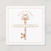 Antiek  Koperen Skelet Key Vierkante Visitekaartje (Voorkant)