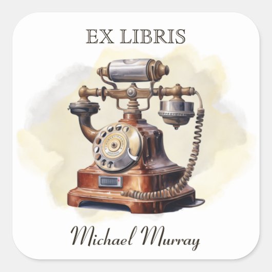 Antiek koperen telefoonboekplaat vierkante sticker (Voorkant)