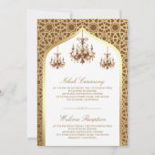 Antiek kroonluchter bruin gouden moslim bruiloft kaart (Achterkant)