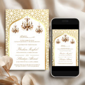 Antiek kroonluchter crème gouden moslim bruiloft kaart