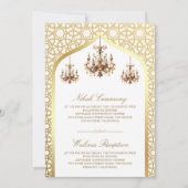 Antiek kroonluchter crème gouden moslim bruiloft kaart (Achterkant)