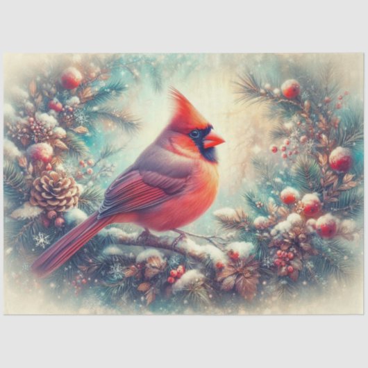 Antiek kunst kardinaal in Snowy Forest Decoupage Tissuepapier (Voorkant)