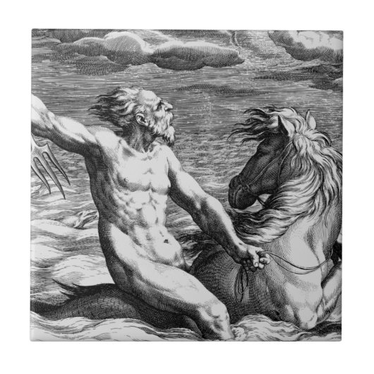 Antiek kunstfantasie poseidon tegeltje (Voorkant)