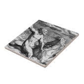 Antiek kunstfantasie poseidon tegeltje (Zijkant)