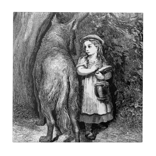 Antiek kunstrode pit en wolvenfantasie tegeltje (Voorkant)