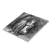 Antiek kunstrode pit en wolvenfantasie tegeltje (Zijkant)