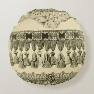 Antiek kwastje kant tribal patroon crème zwart rond kussen