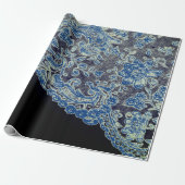 ANTIEK LACE BLACK EN BLAUW GIFT-opvulpapier Cadeaupapier (Uitgerold)