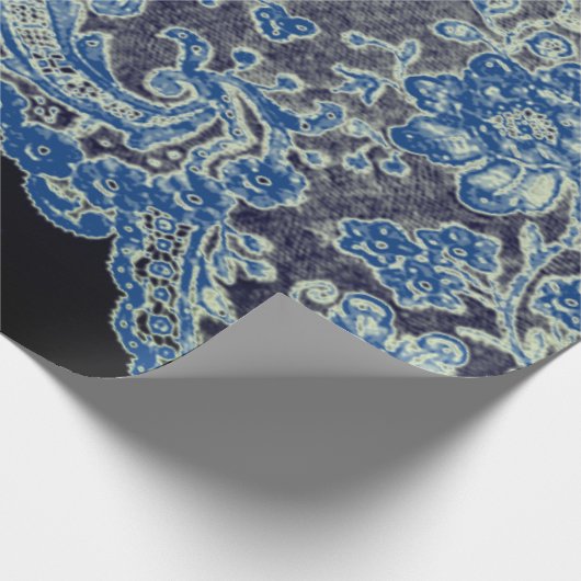 ANTIEK LACE BLACK EN BLAUW GIFT-opvulpapier Cadeaupapier (Hoek)