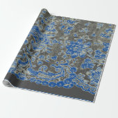 ANTIEK LACE BLACK EN BLAUW GIFT-opvulpapier Cadeaupapier (Uitgerold)